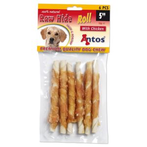 Antos Raw Hide Roll with Chicken 12,5cm 6 Stuks - Afbeelding 1